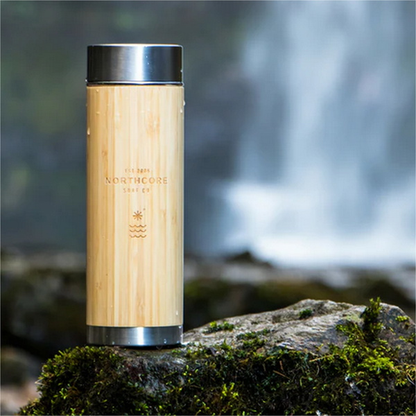 2026 Northcore Bamboo & Stainless Steel Flask With Mug 360ml NOCO97B